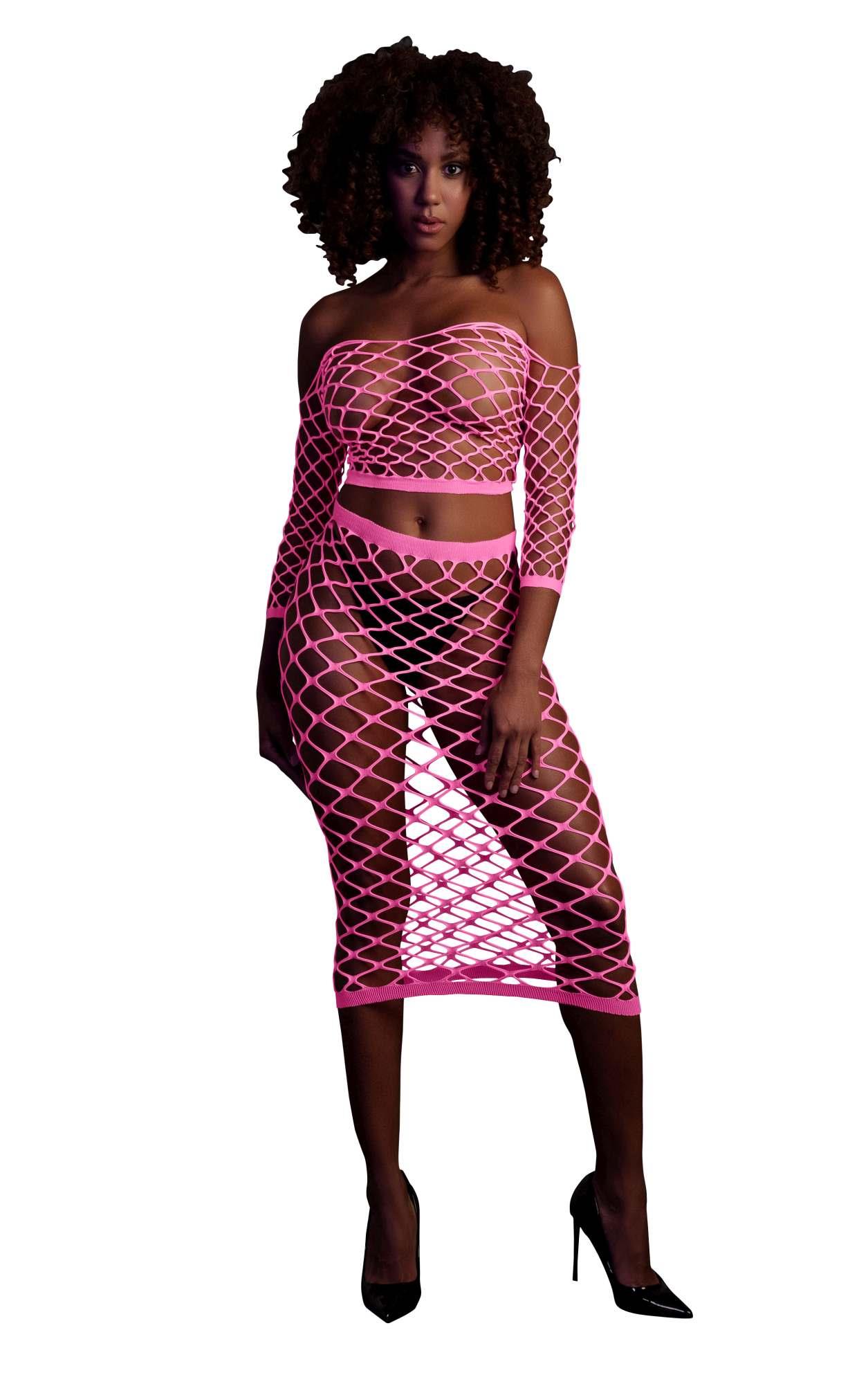 Long Sleeve Crop Top and Long Skirt – Pink – XS/XL